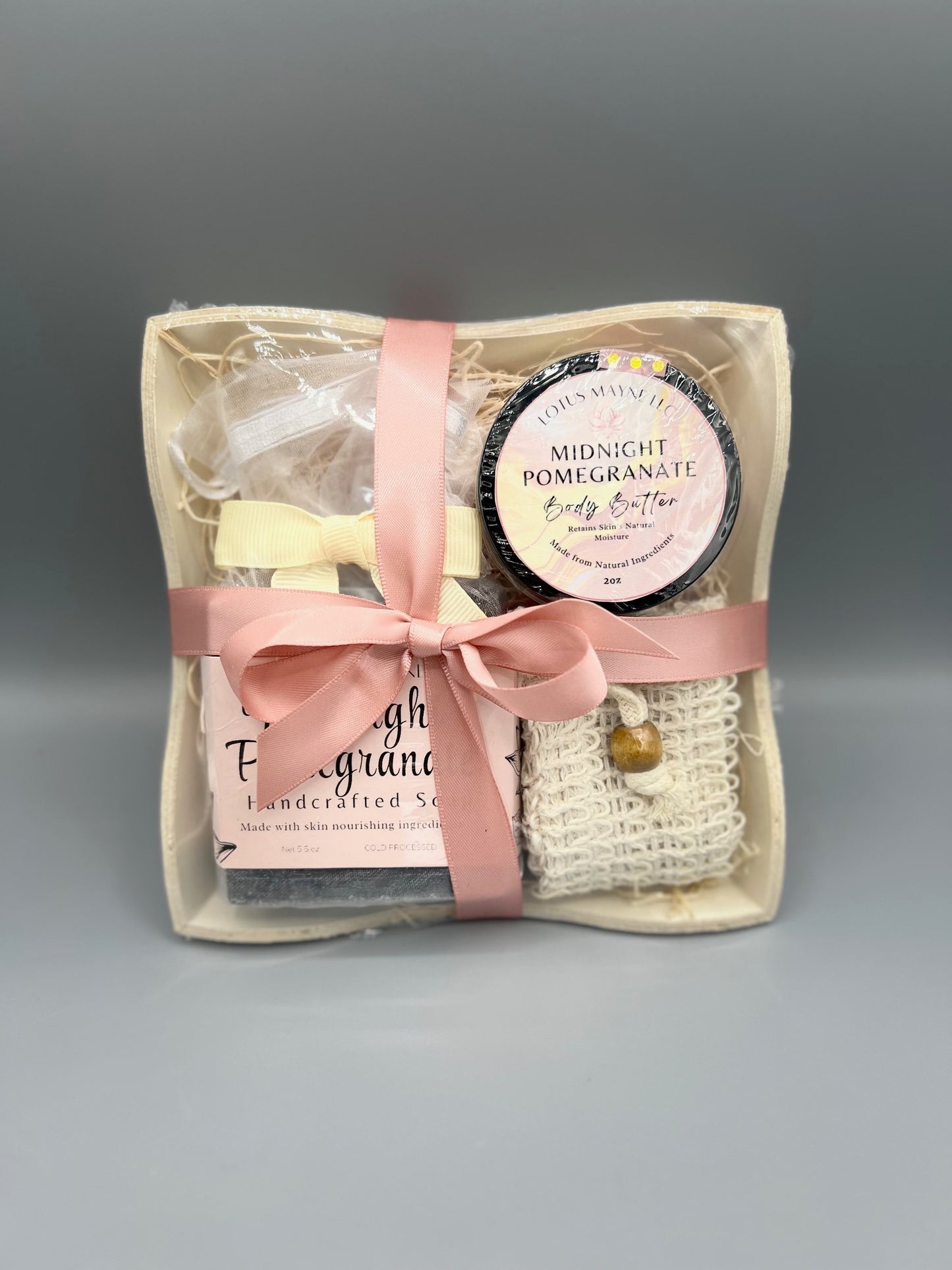 Midnight Pomegranate Handmade Bar Soap & Body Butter Gift Set – Luxurious Shea, Mango, and Kokum Butter Blend with Soap Saver Bag